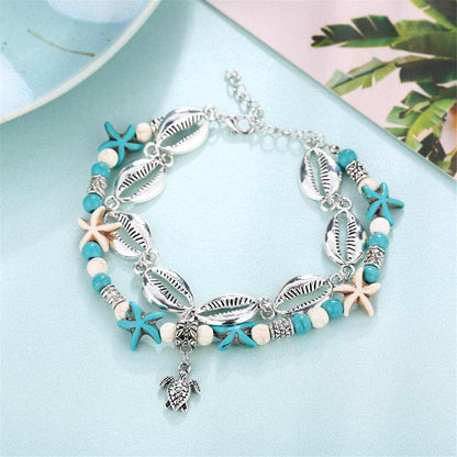 Turquoise & Silvertone Sea Lives Charm Anklet