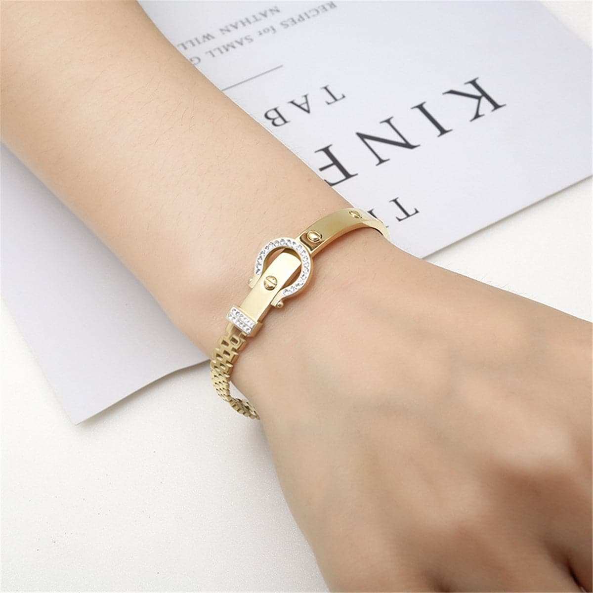 Cubic Zirconia & Rose Goldtone Horseshoe Belt Bangle