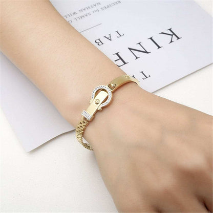 Cubic Zirconia & Rose Goldtone Horseshoe Belt Bangle