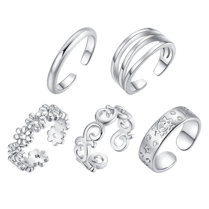 Silvertone Adjustable Botany Toe Ring Set