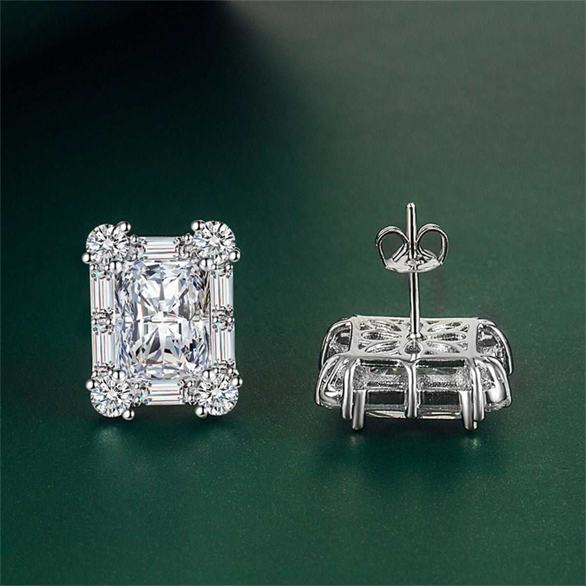 Pink Crystal & Cubic Zirconia Silvertone Rectangular Stud Earrings