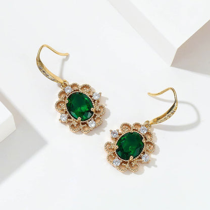 Green Crystal & Cubic Zirconia Goldtone Oval-Cut Flower Hook Earrings