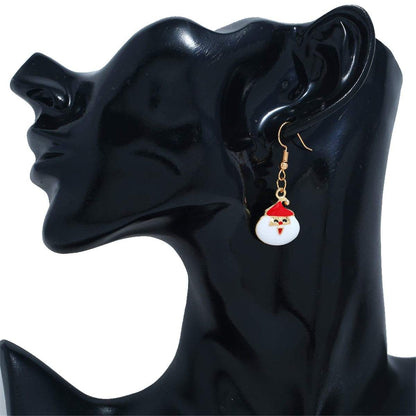 White & Goldtone Santa Claus Drop Earrings