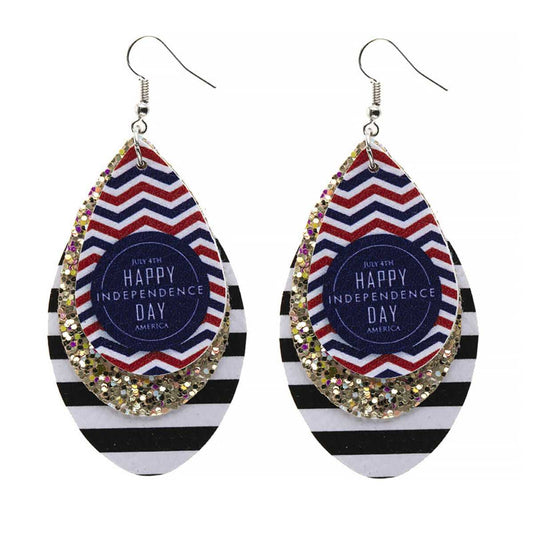 White Polyurethane & Silvertone Glitter '4Th Of July' Drop Earrings