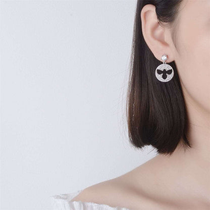 Cubic Zirconia & Silvertone Bee Drop Earrings-4