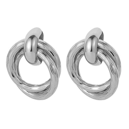 Silvertone Double Circle Interlocked Stud Earrings