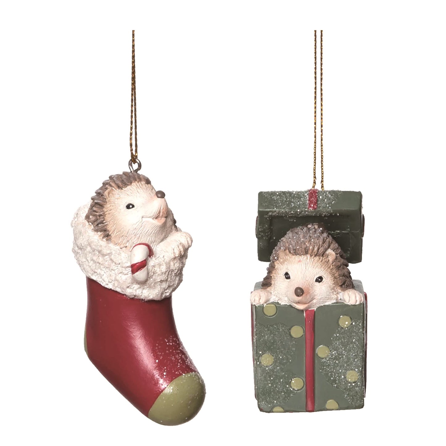 Holiday Hedgehog Ornament Set of 2 Resin Christmas Tree Decorations for Home Festive Decor