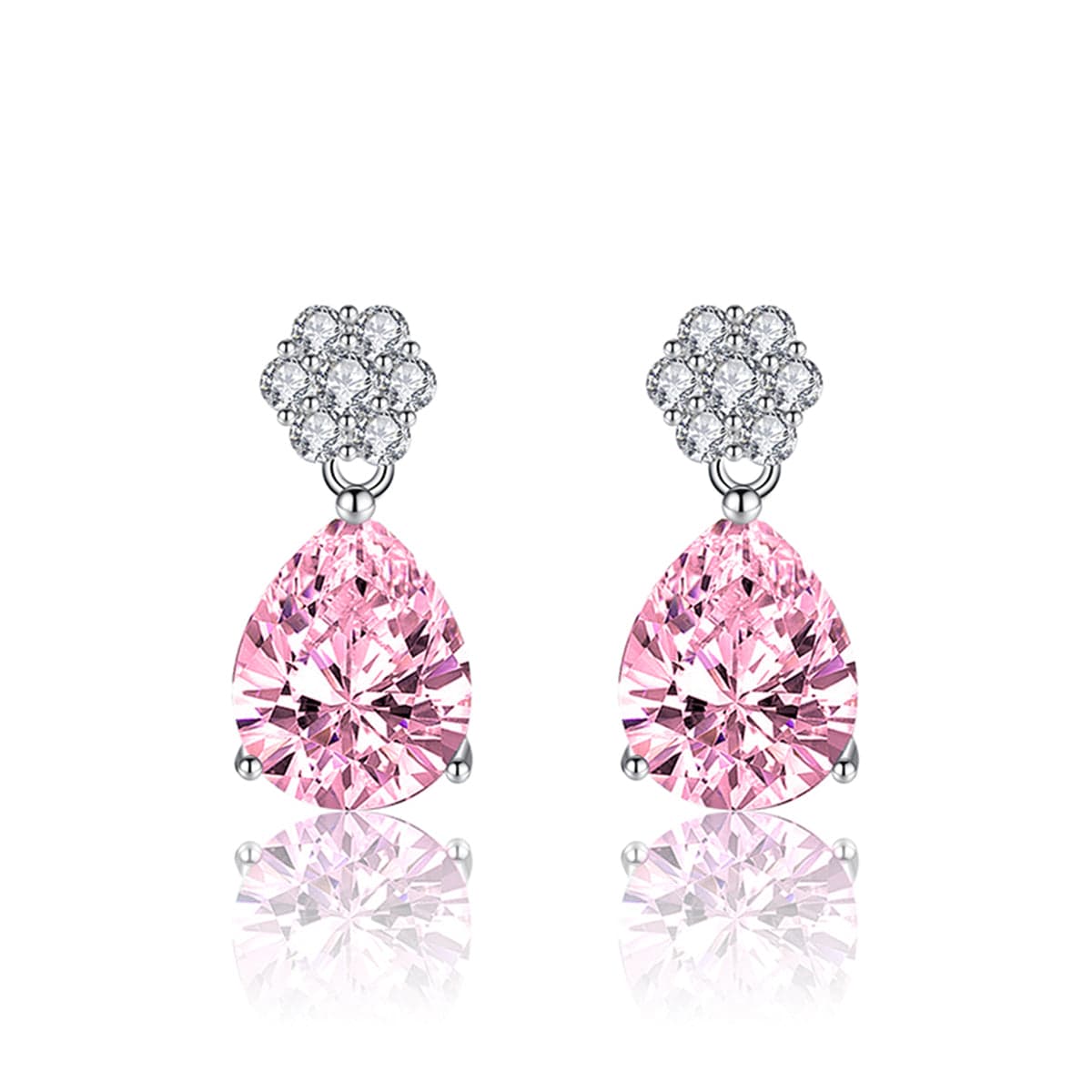 Cubic Zirconia & Pink Crystal Floral Drop Earrings