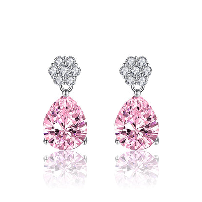 Cubic Zirconia & Pink Crystal Floral Drop Earrings