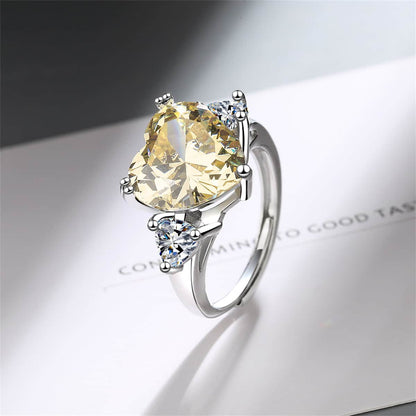 Cubic Zirconia & Crystal Silvertone Heart Ring-6