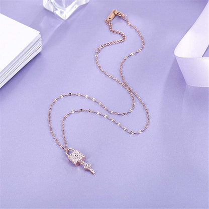 Cubic Zirconia & Rose Goldtone Lock & Key Pendant Necklace
