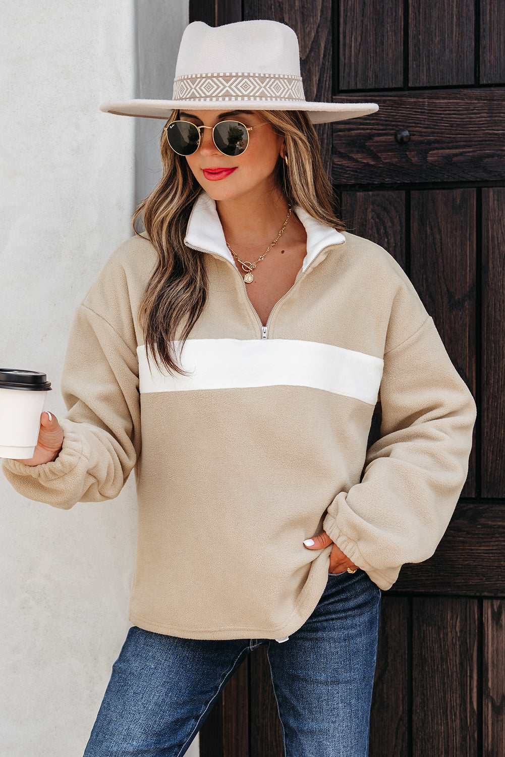 Nicole Colorblock Patchwork Zipped Pullover
