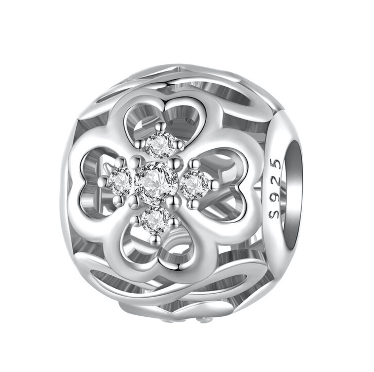 Ag Sterling - Cubic Zirconia & Sterling Silver Clover Round Charm