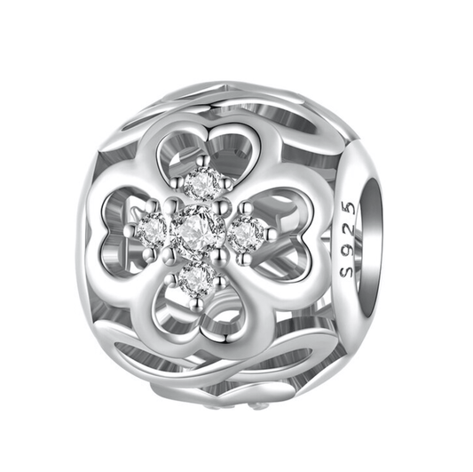 Ag Sterling - Cubic Zirconia & Sterling Silver Clover Round Charm