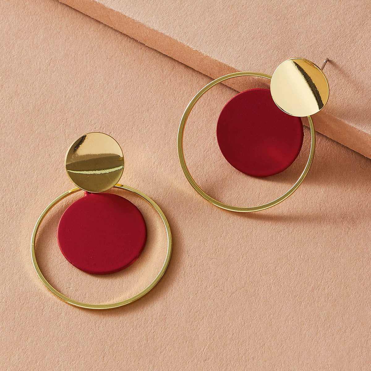 Red Emamel & Goldtone Circle Drop Earring