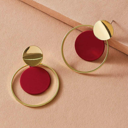 Red Emamel & Goldtone Circle Drop Earring