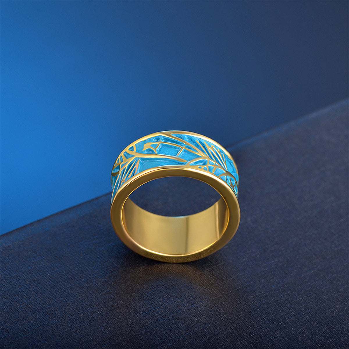Blue Enamel & Goldtone Branch Band Ring-3