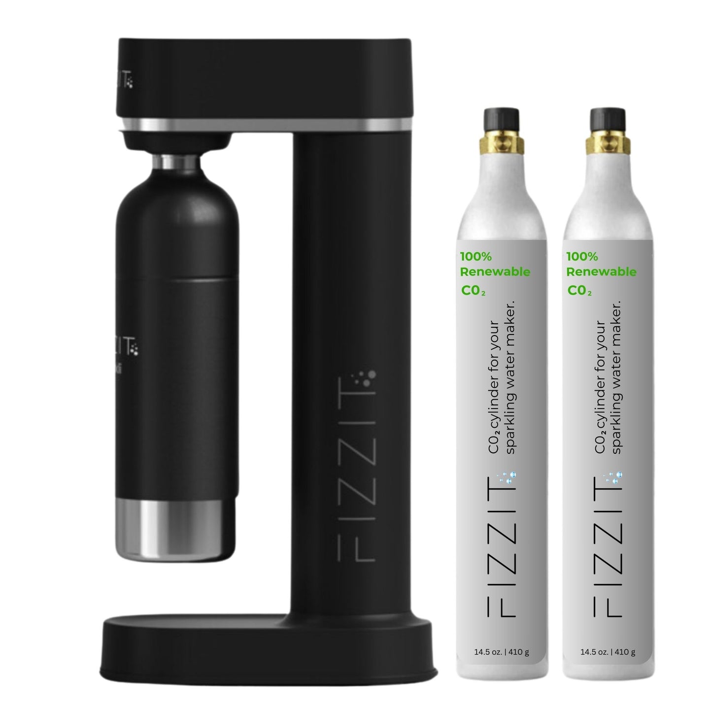 Black Fizzit Spärklï Stainless Steel Sparkling Water Maker with 2 CO2 Cylinders & 1L Reusable Bottle – Soda Streaming Machine Carbonated Water Maker for Home – No Electricity Needed, Dishwasher Safe