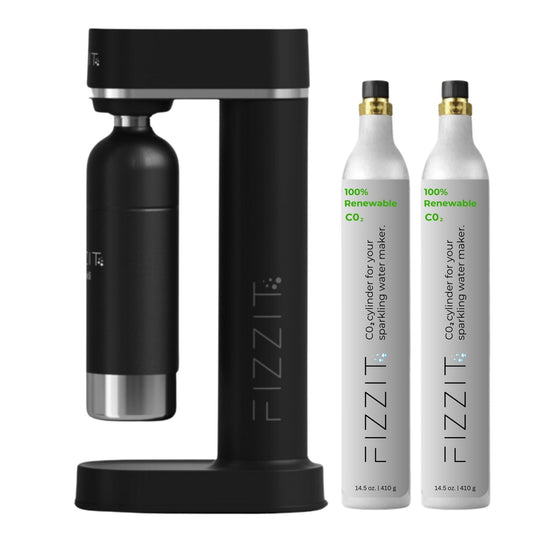 Black Fizzit Spärklï Stainless Steel Sparkling Water Maker with 2 CO2 Cylinders & 1L Reusable Bottle – Soda Streaming Machine Carbonated Water Maker for Home – No Electricity Needed, Dishwasher Safe