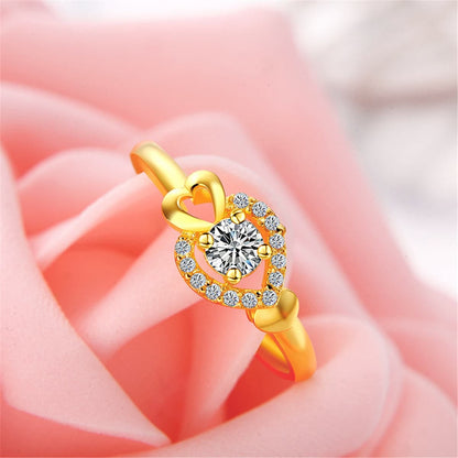 Cubic Zirconia & Goldtone Heart Adjustable Ring