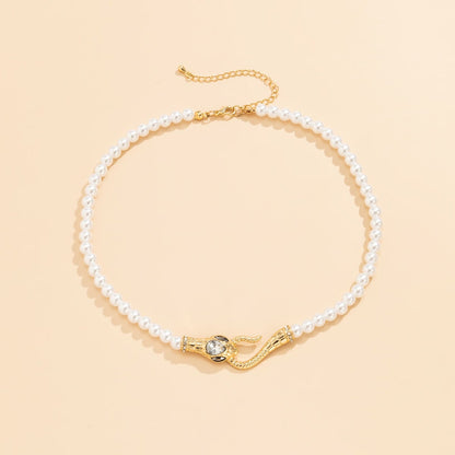 Crystal & Pearl Goldtone Snake Necklace
