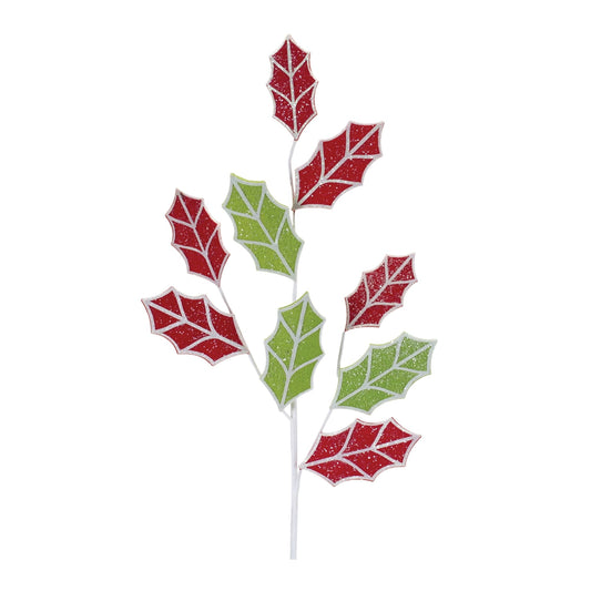 Melrose International Glittered Fabric Holly Spray (Set of 6)