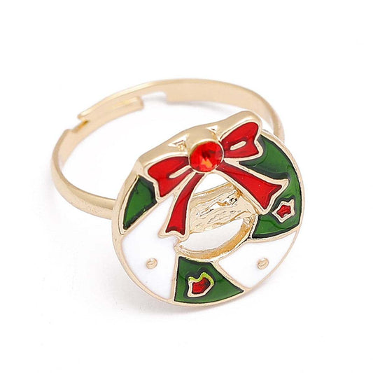 Red Cubic Zirconia & Enamel Goldtone Bow Wreath Adjustable Ring