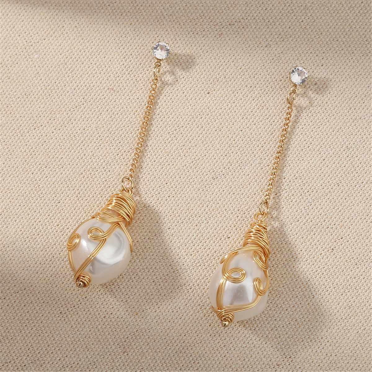 Pearl & Cubic Zirconia Goldtone Entangled Drop Earrings