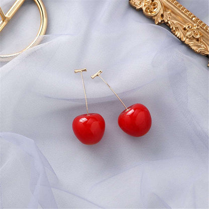 Red & Goldtone Cherry Drop Earrings