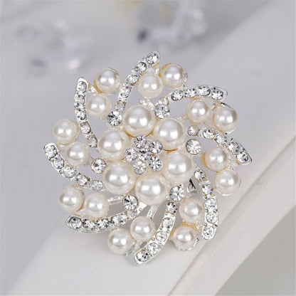 Pearl & Cubic Zirconia Silvertone Floral Brooch