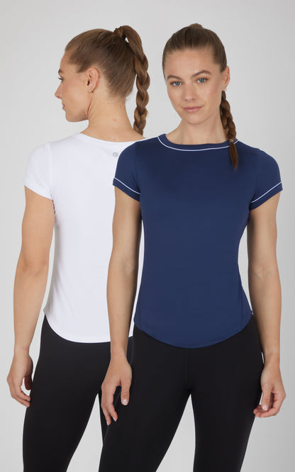 2 PK Super Soft Synergy High Crew Neck Short Sleeve Top and Crew Neck Top