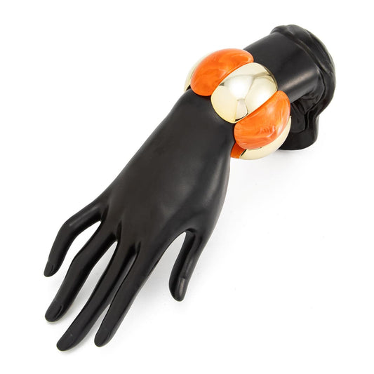 Orange Resin & Goldtone Petals Stretch Bracelet