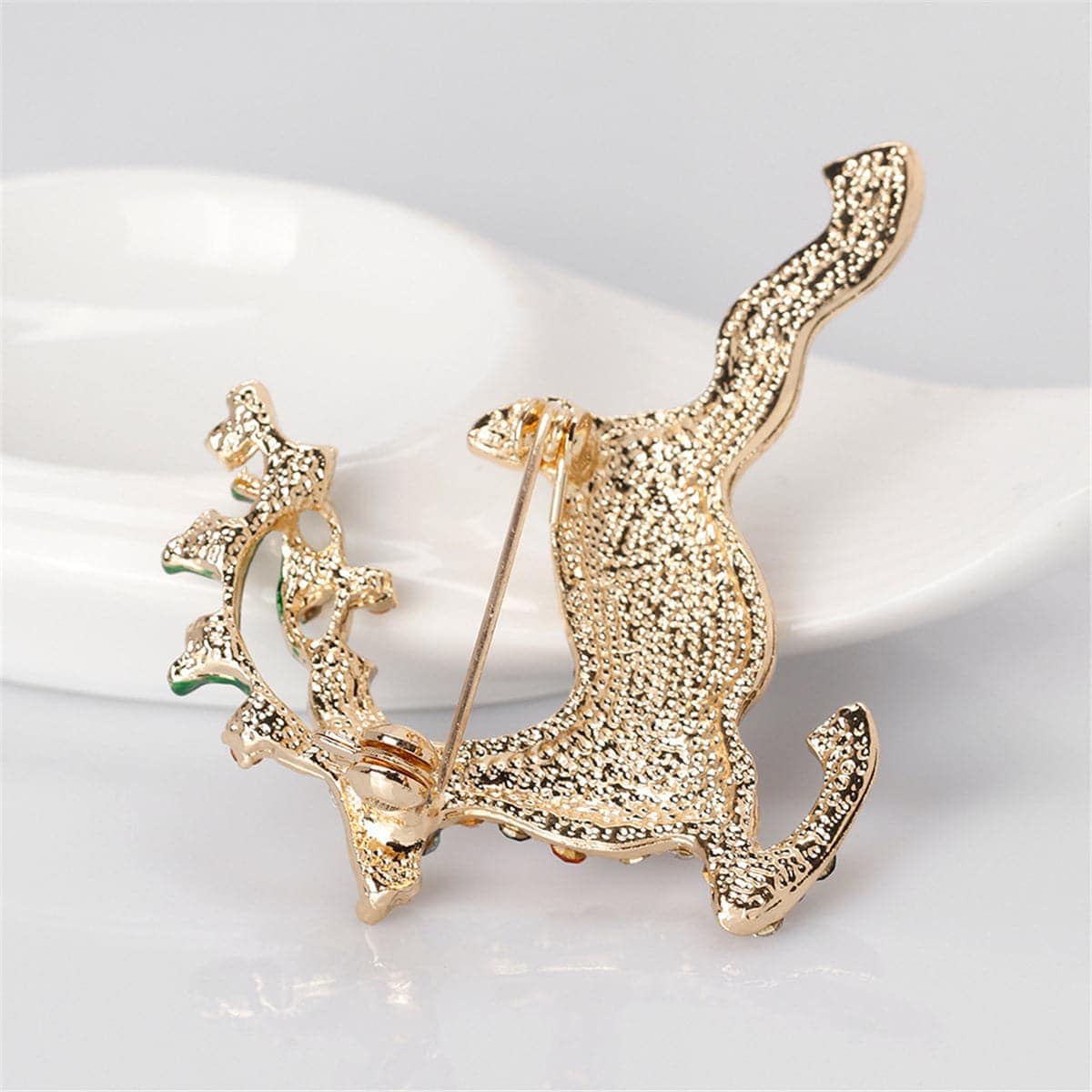 Cubic Zirconia & Goldtone Jumping Reindeer Brooch-1