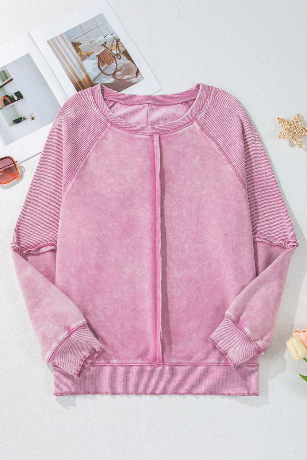 Jolie Waffle Exposed Seam Raglan Sweatshirt - Mint / M - 8/10