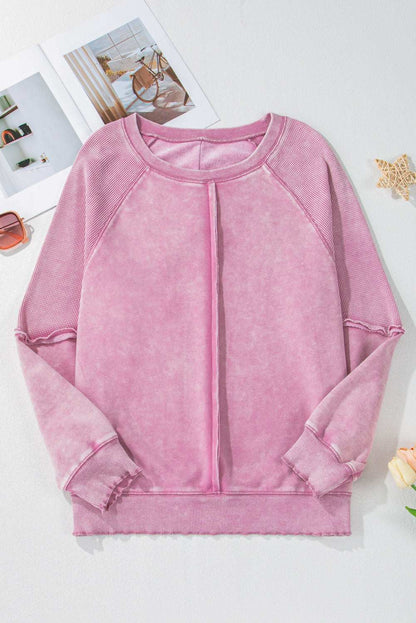 Jolie Waffle Exposed Seam Raglan Sweatshirt - Mint / M - 8/10