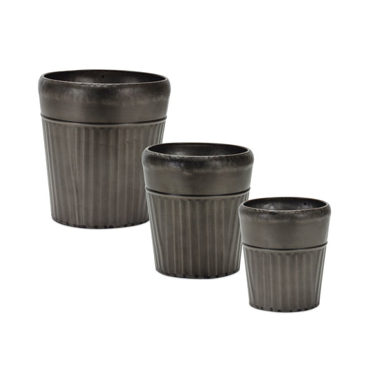 Melrose International Pewter Metal Planter with Tapered Design (Set of 3)