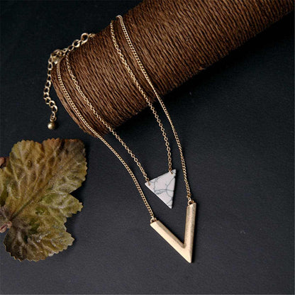 Turquoise & Goldtone Triangle Layer Necklace Set