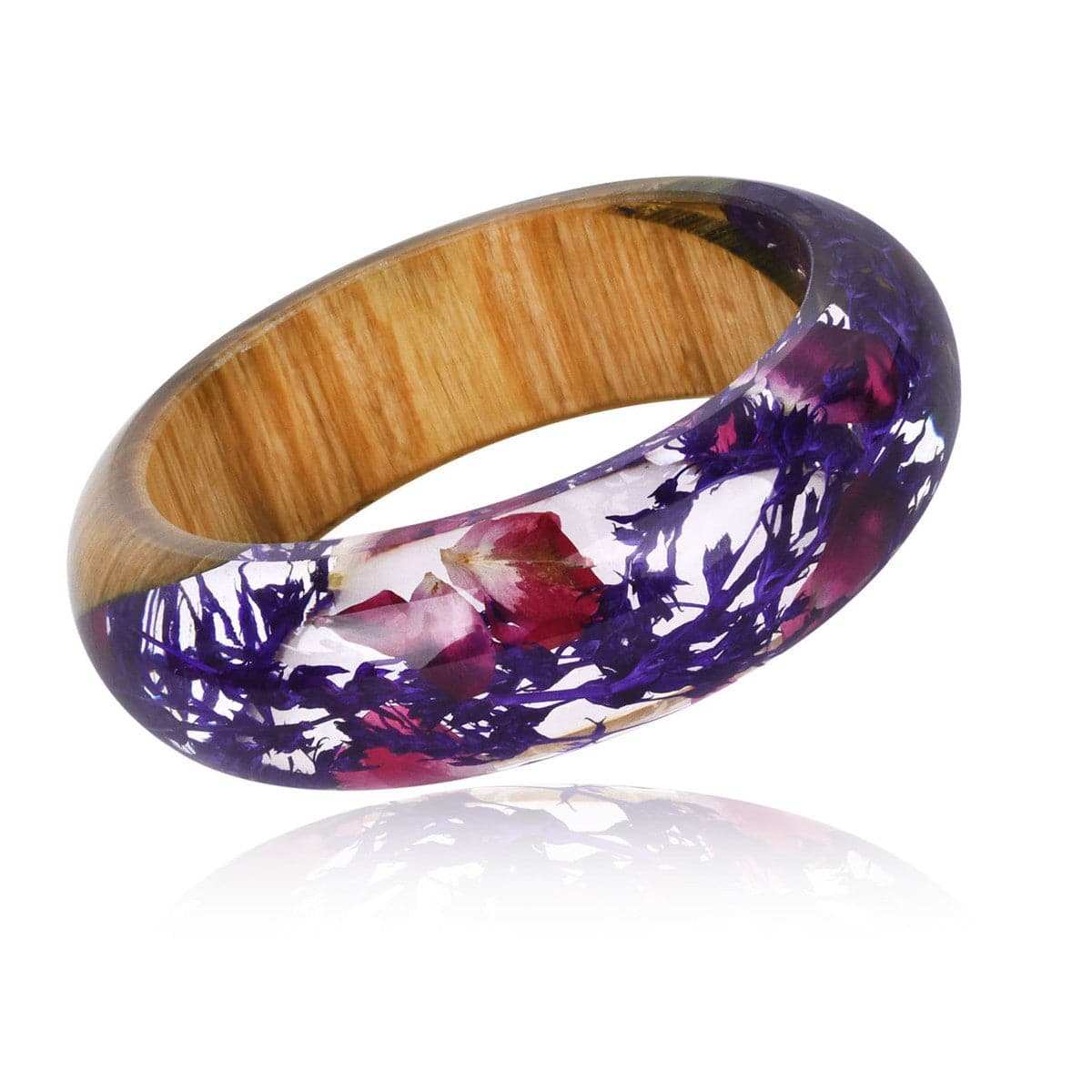 Purple Dried Flower Wooden Bangle-1