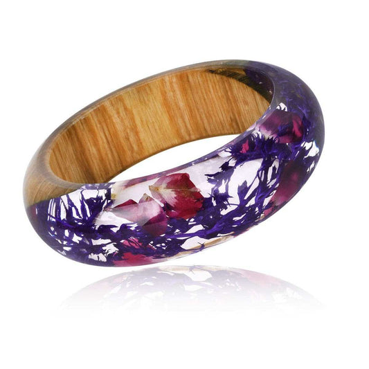 Purple Dried Flower Wooden Bangle-1