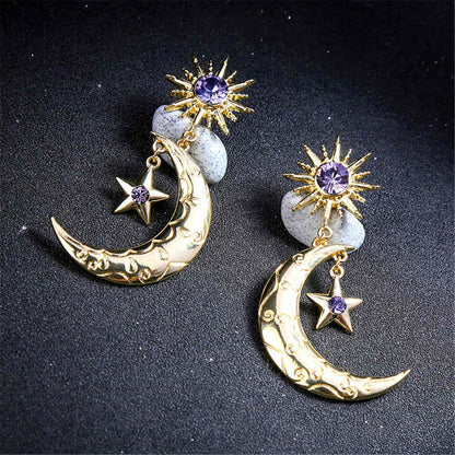 Crystal & Goldtone Star & Moon Drop Earrings