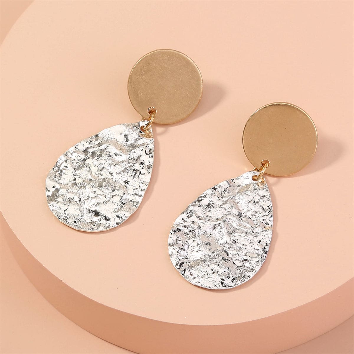 Two Tone Hammered Drop Earrings