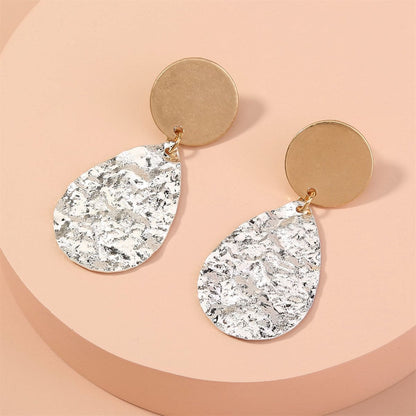 Two Tone Hammered Drop Earrings