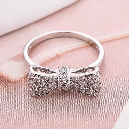 Cubic Zirconia & Silvertone Bow Ring