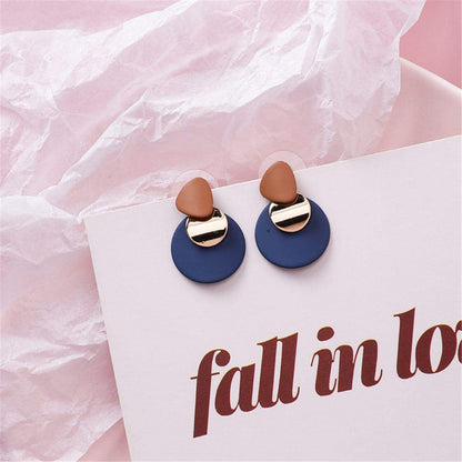 Blue Enamel & Goldtone Round Layered Drop Earrings