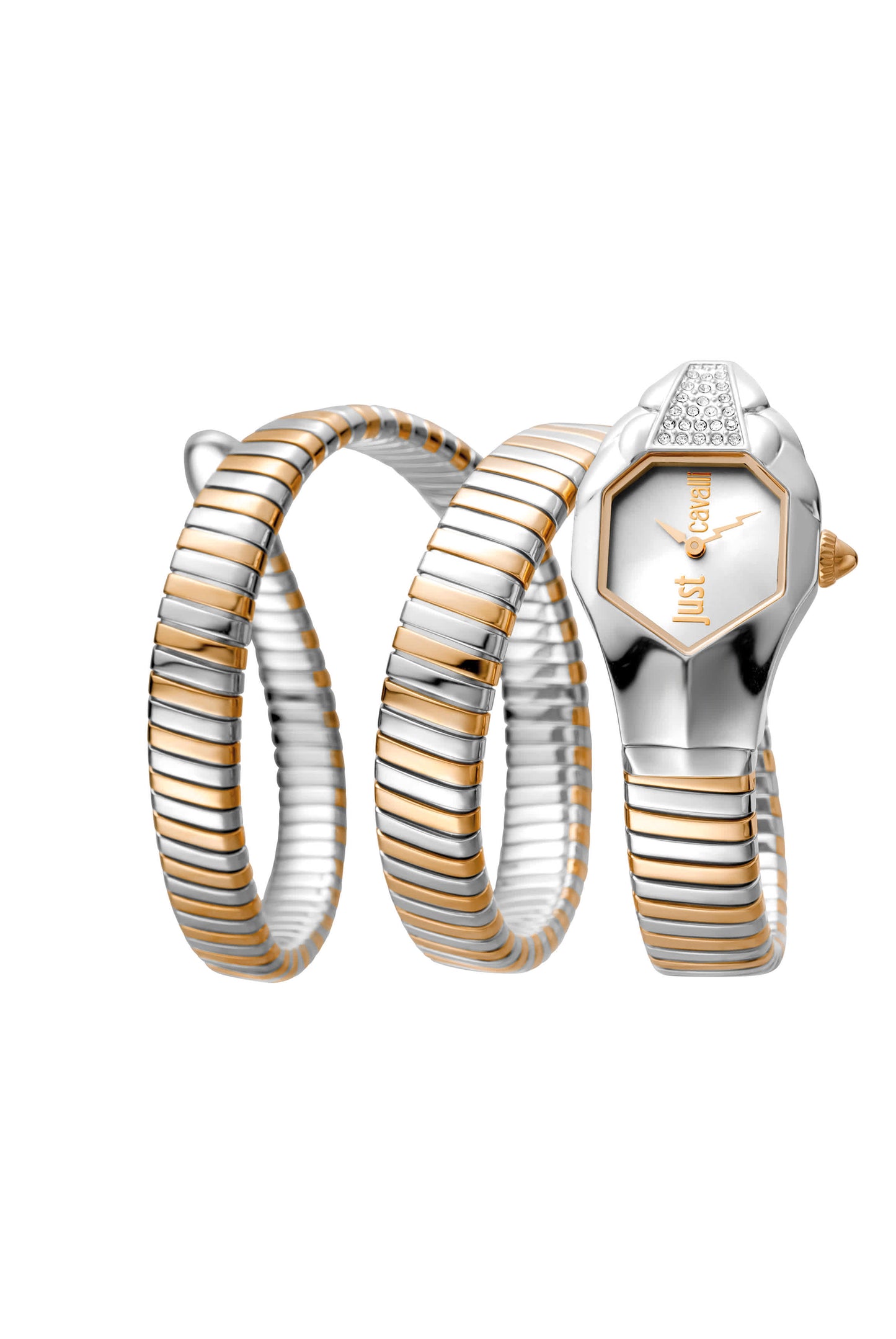 Just CAVALLI Women Watch, Two Tone Silver & Rose Gold Color Case, Silver Dial, Two Tone Silver & Rose Gold Color Stainless Steel Metal Bracelet, 2 Hands, 3 Atm