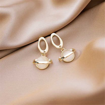 Goldtone & Cateye Planet Drop Earrings