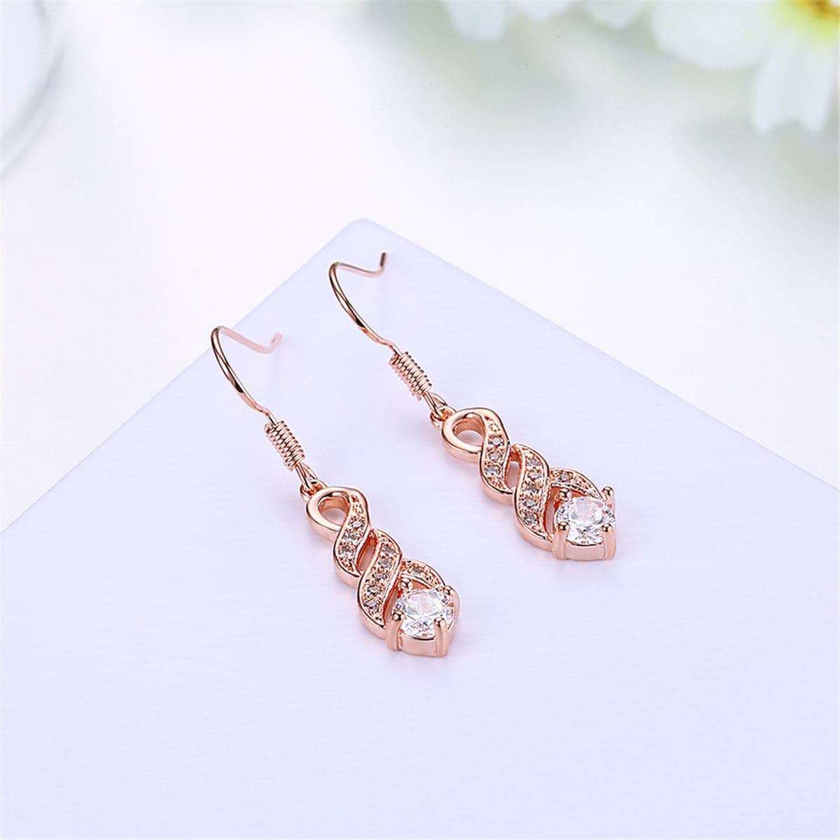 Cubic Zirconia & Rose Goldtone Twisted Drop Earrings