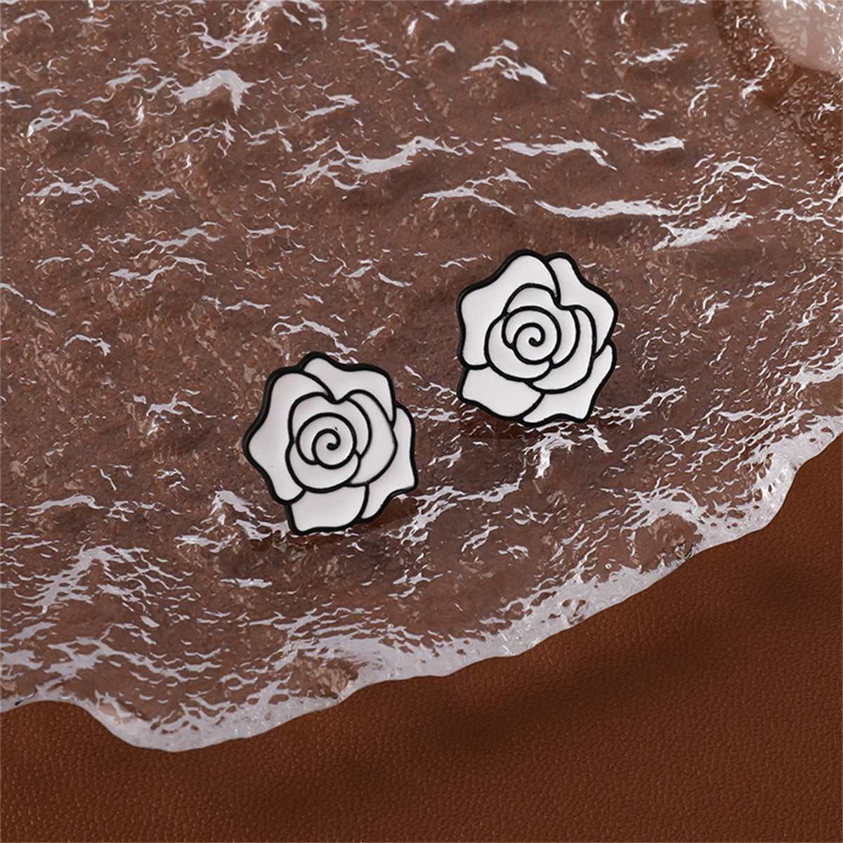 White & Silvertone Camellia Stud Earrings