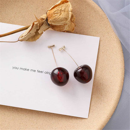 Wine Red & Goldtone Cherry Drop Earrings