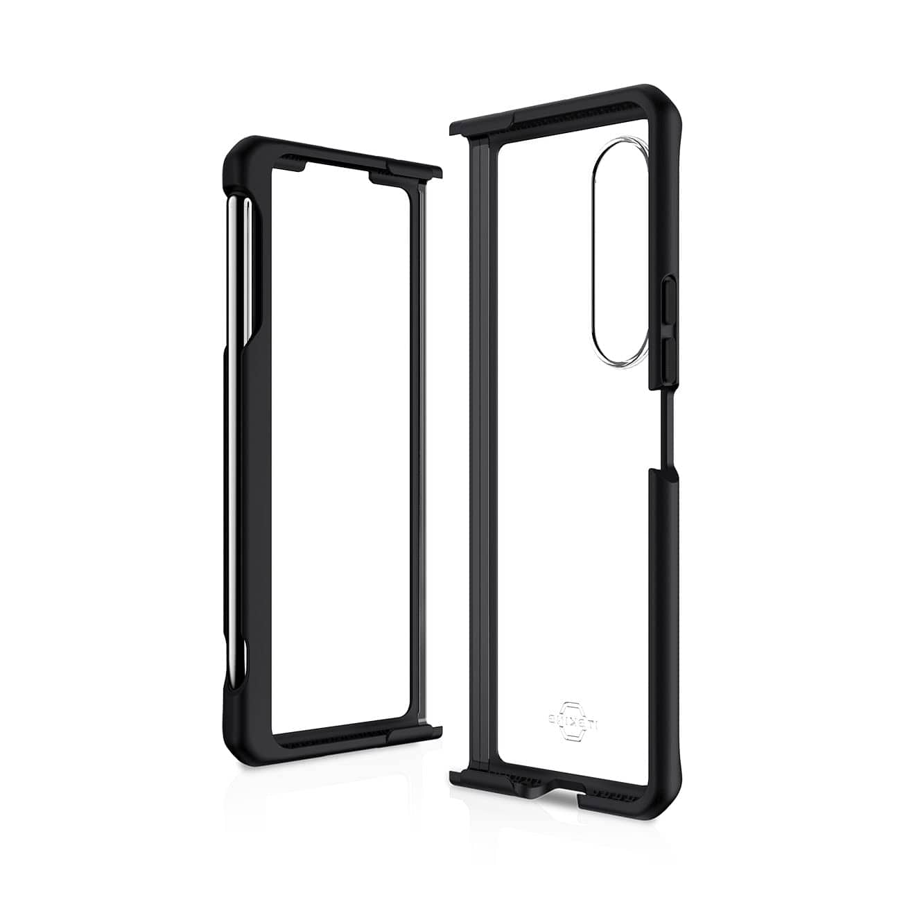 Itskins Hybrid Solid Protective Phone Case Compatible with Galaxy Z Fold3 5g, Slim Hybrid Case, Anti-Yellowing, and Heavy Duty Shockproof Cover, Military Phone Case | Black and Transparent